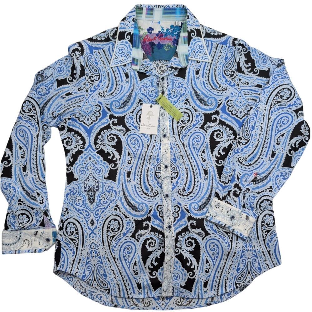 NWT Robert Graham Paisley XL Classic Fit NWT Blue Black White Contrast Cuff